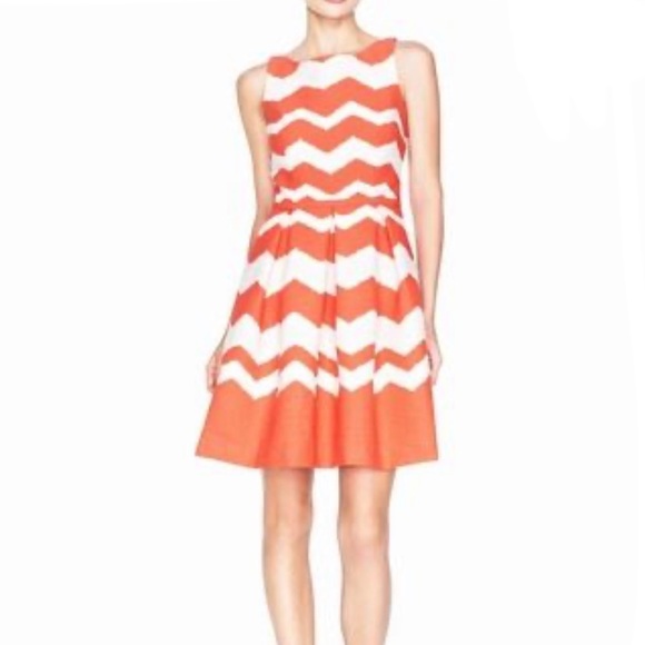 The Limited Dresses The Limited Orange White Pleated Chevron Dress